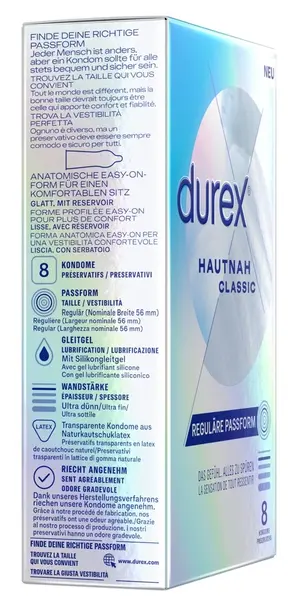 Durex Hautnah Classic Ultra-Thin Latex 8-Pack, Natural Transparent, Regular Size