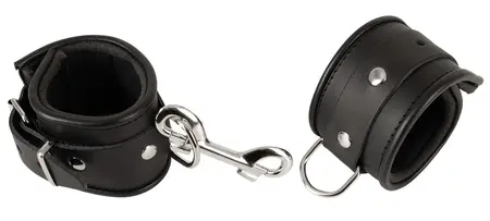 ZADO Leather Handcuffs Padded Adjustable Black 6.5cm Wide