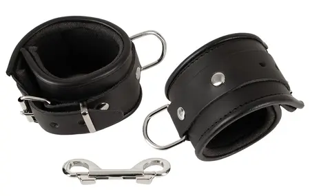 ZADO Leather Handcuffs Padded Adjustable Black 6.5cm Wide