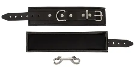 ZADO Leather Handcuffs Padded Adjustable Black 6.5cm Wide