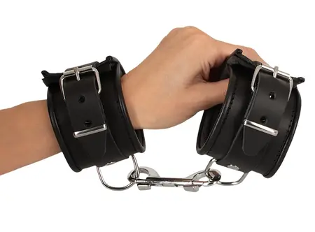 ZADO Leather Handcuffs Padded Adjustable Black 6.5cm Wide