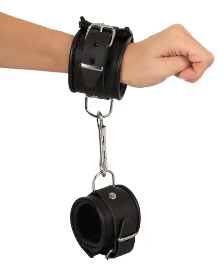 ZADO Leather Handcuffs Padded Adjustable Black 6.5cm Wide