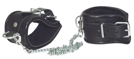 ZADO Black Adjustable Leather Ankle Cuffs with Removable Chain 50cm
