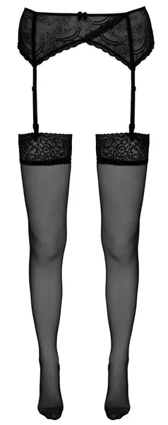 Cottelli Collection Black Stockings with Wide Lace Top, Size 5