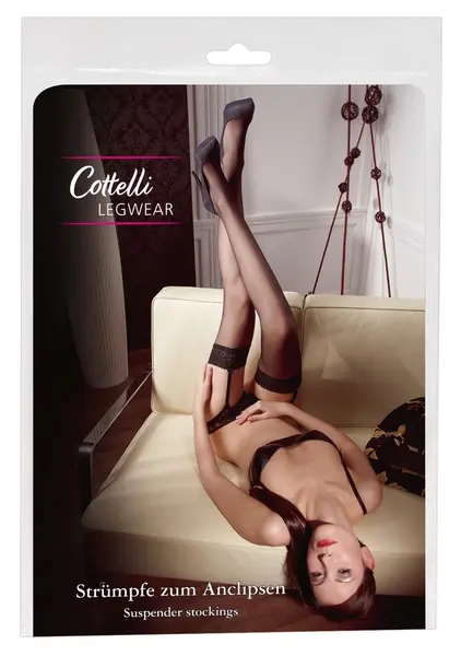 Cottelli Collection Stockings Black Wide Lace Top Oeko-Tex S/M