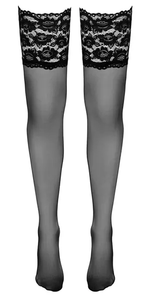 Cottelli Collection Wide Lace Hold-Up Stockings Black Microfibre