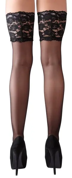 Cottelli Collection Hold-ups Wide Lace Black Oeko-Tex Microfibre