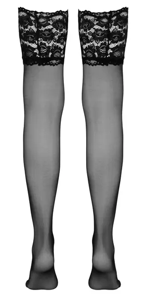 Cottelli Collection Hold-ups Wide Lace Black Oeko-Tex Microfibre