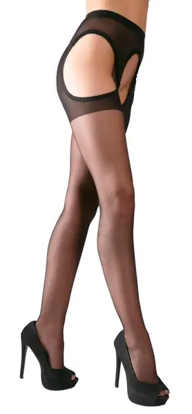 Cottelli Collection Suspender-Style Tights Black L/XL, Lace Trim