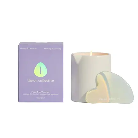The Oh Collective Rub Me Tender Massage Candle & Gua Sha Set, 8x9cm, Orange-Lavender