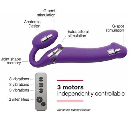 Strap-On-Me Vibrating Bendable System L Purple - 3-Motor, Remote, Silicone