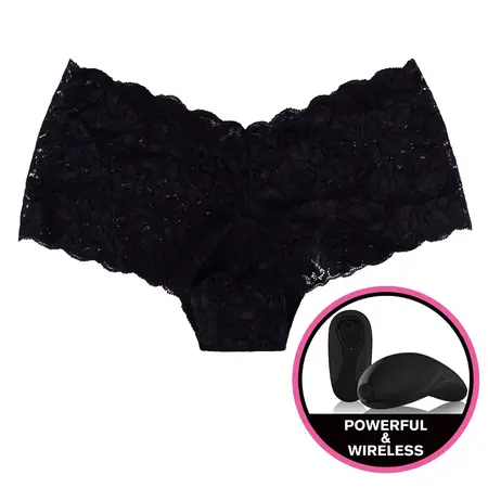 Secrets Lace Boyshort Black Panties with Remote Control Vibrating System