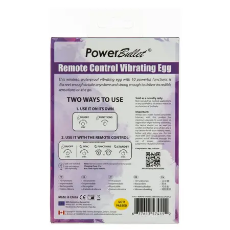 PowerBullet Vibrating Egg 10-Mode Wireless Silicone Purple