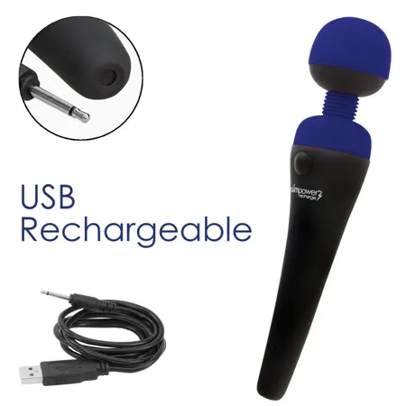 PalmPower Recharge Wand Massager Blue - Cordless Waterproof Model
