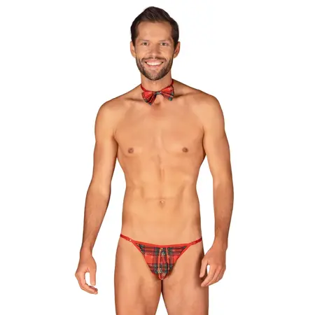 Obsessive Mr Merrilo Men's Festive Thong Set with Bow Tie, One Size