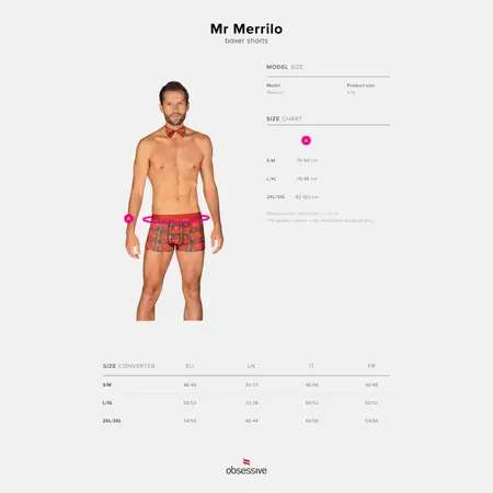 Obsessive Mr Merrilo Festive Boxer Shorts Set S/M Red Gold