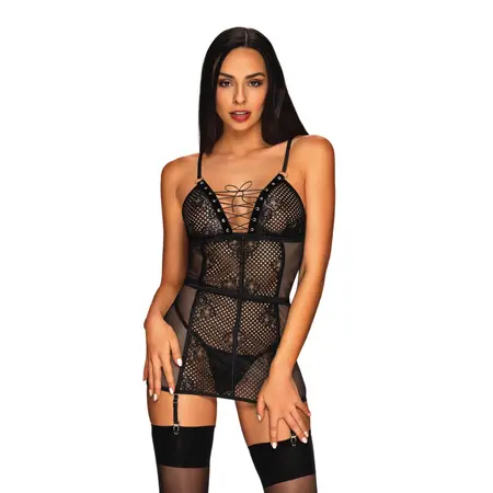Obsessive Basitta L/XL Chemise & Thong Set with Lace Detail