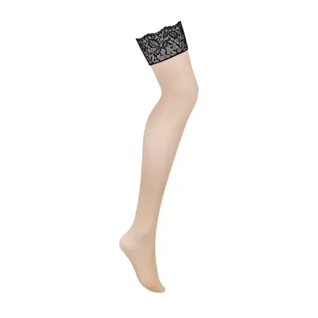 Obsessive Bellastia XL/2XL Stockings with Black Lace Trim, Beige