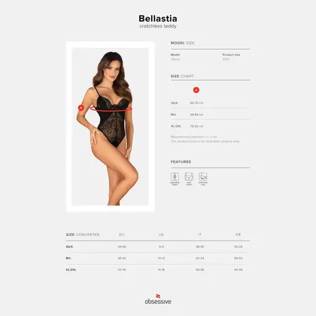 Obsessive Bellastia Black Lace Open Design Teddy M/L Adjustable Fit
