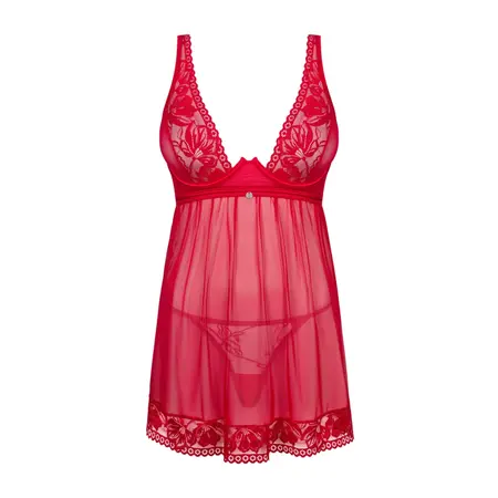 Obsessive Lacelove Babydoll & Thong Set M/L Red Lace Adjustable
