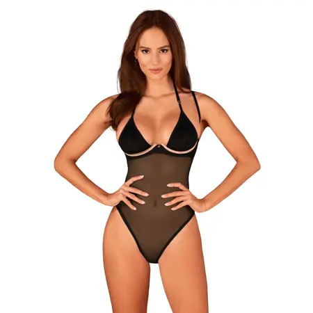 Obsessive Selinne Teddy M/L - Elegant Black Bodysuit with Adjustable Straps
