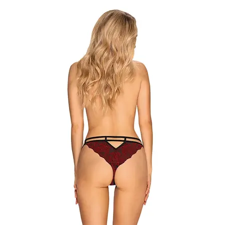Obsessive Sugestina S/M Black-Burgundy Lace Panties with Velvet Detail