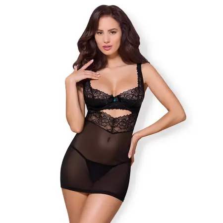 Obsessive 867-CHE-1 Chemise & Thong Set S/M Rosy Lace Multistretch