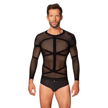 Obsessive T101 Men’s Geometric Long Sleeve Mesh Shirt Black S/M/L