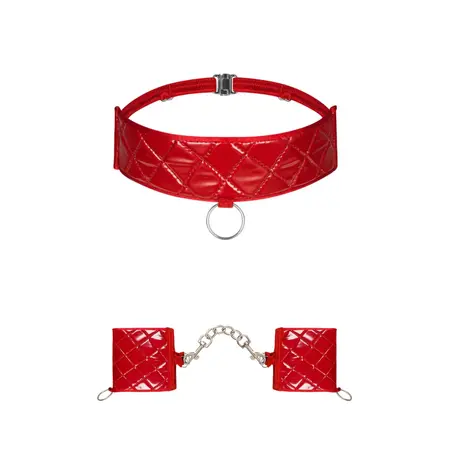 Obsessive Hunteria Adjustable Red Cuff & Choker Set with Silver Details