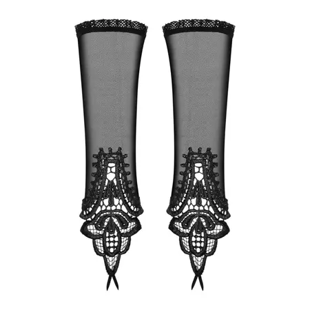 Obsessive Luiza Lace Mesh Mittens One Size - Elegant Black Accessories