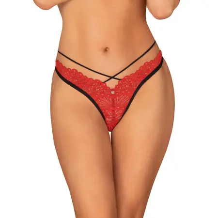 Obsessive Mettia Red Lace Thong L/XL - Elegant Strappy Design