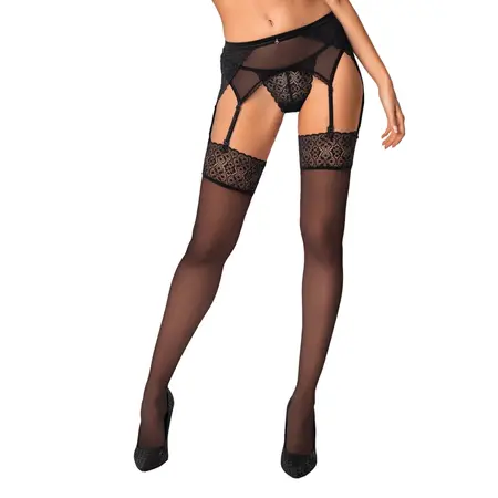 Obsessive Shibu Black Stockings L/XL - Elegant Lace Finish