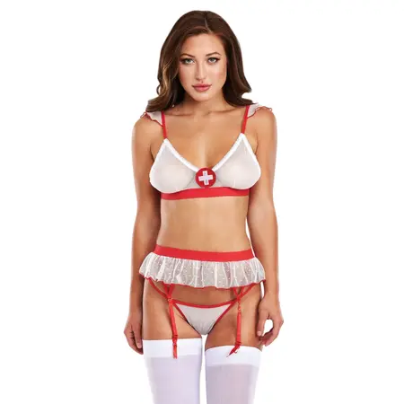 Baci Always On Call Nurse Costume Set 3-Piece S/M White & Red