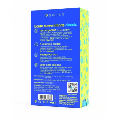 B Swish Bcute Curve Infinite Classic Massager Electric Blue Silicone