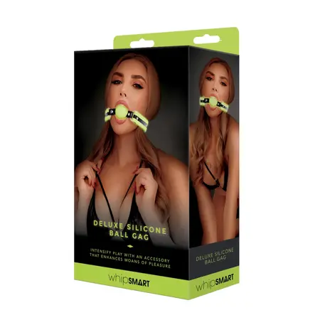 Whipsmart Glow in the Dark Silicone Gag Black - Adjustable, 24in Length
