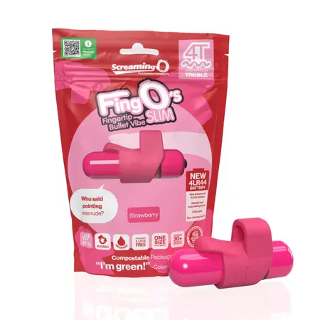 The Screaming O 4T FingO Slim Finger Vibrator Strawberry Silicone