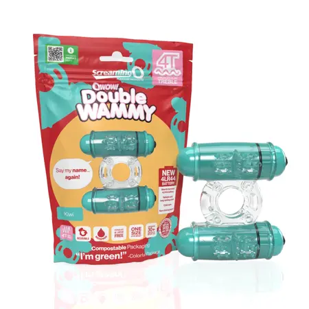 The Screaming O 4T Double Wammy Kiwi Vibrating Ring, Dual-Motor, Waterproof