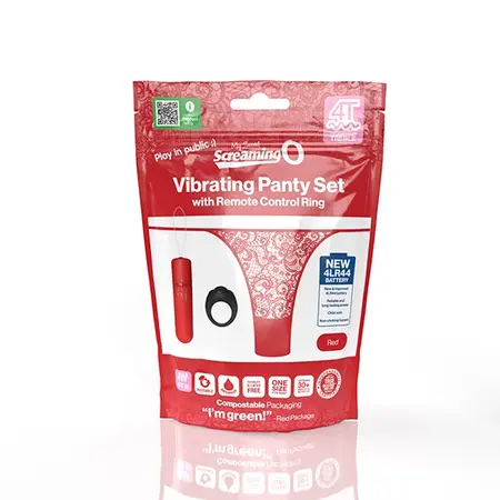 The Screaming O My Secret 4T Panty Vibe Rechargeable Red Lace Set