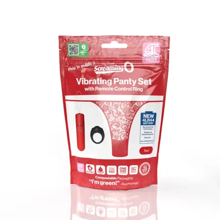 The Screaming O My Secret 4T Panty Vibe Rechargeable Red Lace Set