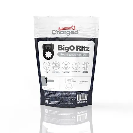 The Screaming O Charged Big O Ritz Black Rechargeable Ring, Silicone