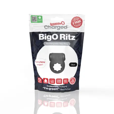 The Screaming O Charged Big O Ritz Black Rechargeable Ring, Silicone