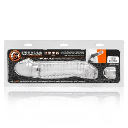 Oxballs Muscle Cocksheath Clear - Flexible TPR Extension Sleeve 23.4cm