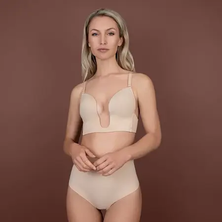 Bye Bra Ultra Plunge Bra Beige XL - Deep V-Cut, Multiway Straps