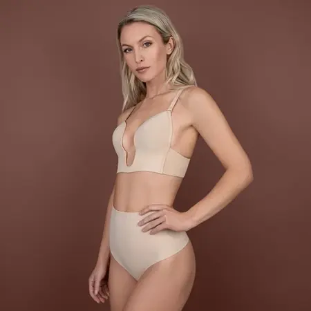 Bye Bra Ultra Plunge Bra Beige XL - Deep V-Cut, Multiway Straps