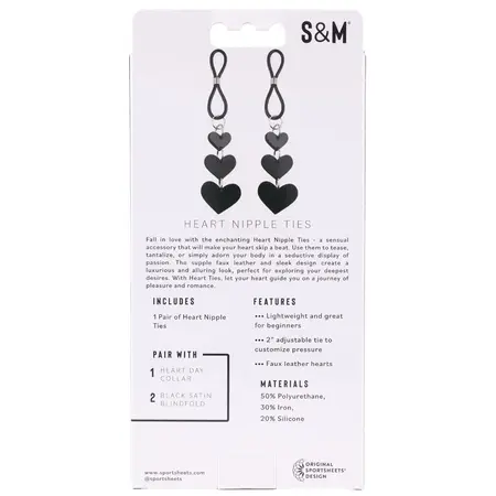 Sportsheets S&M Heart Nipple Ties Adjustable Faux Leather Pink
