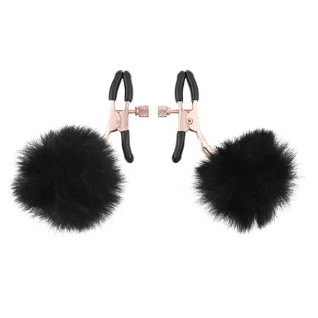 Sportsheets S&M Adjustable Puff Clamps with Soft Faux Fur - Black, 2 pcs