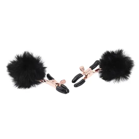 Sportsheets S&M Adjustable Puff Clamps with Soft Faux Fur - Black, 2 pcs