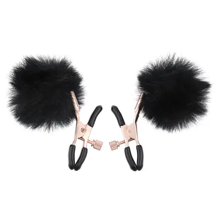 Sportsheets S&M Adjustable Puff Clamps with Soft Faux Fur - Black, 2 pcs