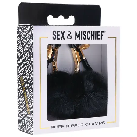 Sportsheets S&M Adjustable Puff Clamps with Soft Faux Fur - Black, 2 pcs