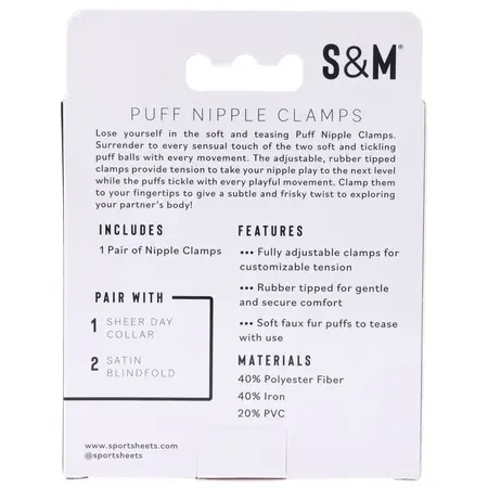 Sportsheets S&M Adjustable Puff Clamps with Soft Faux Fur - Black, 2 pcs